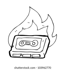 cartoon burning old cassette tape