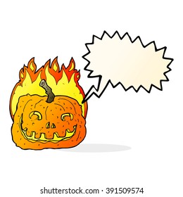 cartoon burning pumpkin with speech bubble