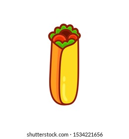 Cartoon Burrito isolated on a white. Vector illustration.