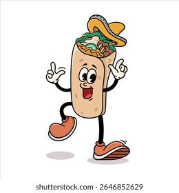 Cartoon Burrito Mascote Dançando com Sombrero