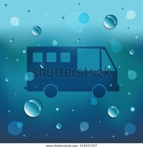 Cartoon Bus on glass\
and water drop.EPS10
