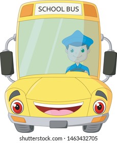 cartoon bus school with driver