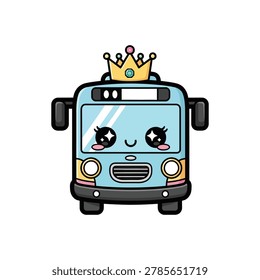 Cartoon bus with smiling face and crown