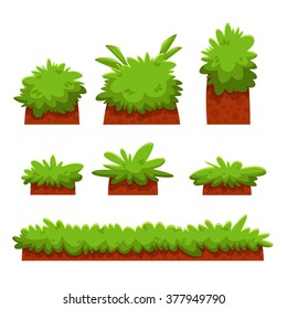 Cartoon Bushes, Hedges And Grass Leaves Set/ Illustration of a set of cartoon spring or summer and green icons, with bush, hedges for ui game