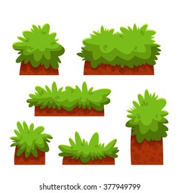Cartoon Bushes, Hedges And Grass Leaves Set/ Illustration of a set of cartoon spring or summer and green icons, with bush, hedges for ui game
