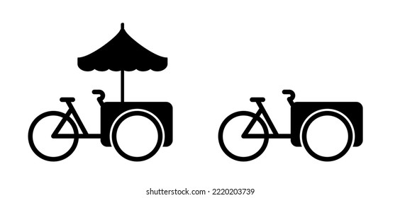 Cartoon business bicycle transport. City cargo bike icon or logo. bicycling shop or for children or food cart. carrier tricycle or carrier cycle symbol. Big bicycles, transportation. 