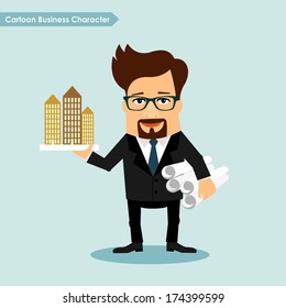 Cartoon Business Character, architecture developer vector illustration