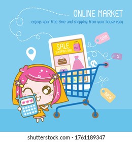 Cartoon business character design, Seller Happy selling products online, Online selling, e-commerce, shipping concept, Vector illustration