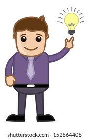 Cartoon Business Character - Got an Idea - Bulb Lit Up