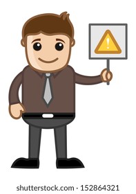 Cartoon Business Character - Man Standing with Alert Sign