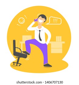 Cartoon business character. Cartoon successful business person talking on the phone. Vector illustration in flat style