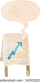 cartoon business chart with arrow with speech bubble in grunge distressed retro textured style
