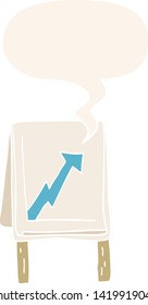 cartoon business chart with arrow with speech bubble in retro style