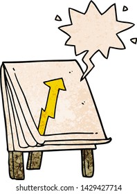 cartoon business chart with arrow with speech bubble in retro texture style