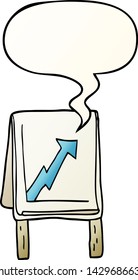 cartoon business chart with arrow with speech bubble in smooth gradient style