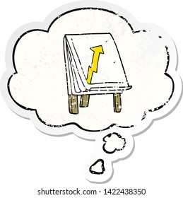 cartoon business chart with arrow with thought bubble as a distressed worn sticker