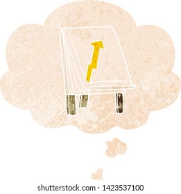 cartoon business chart with arrow with thought bubble in grunge distressed retro textured style