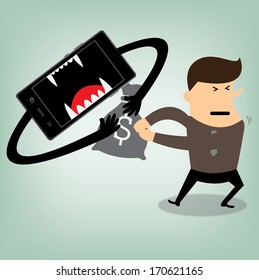 Cartoon business of computer web design and office
