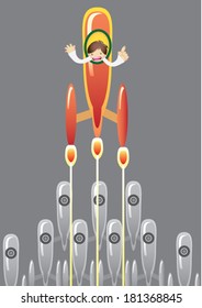 Cartoon Business concept idea, different leader & innovation 