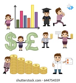 Cartoon Business Concepts Related to Economy