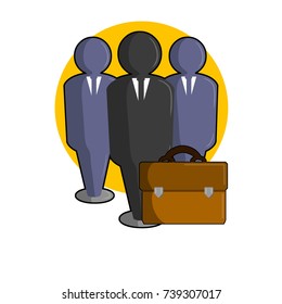 cartoon business icons three silhouettes of men with briefcases on a yellow background