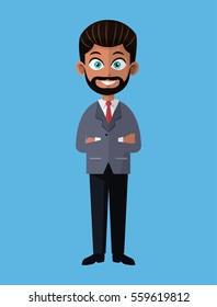 cartoon business man bearded crossed arms elegant