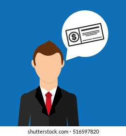 cartoon business man check bank icon graphic vector illustration eps 10