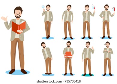 cartoon business man do different thing on white background