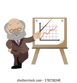 The cartoon business man with the graph