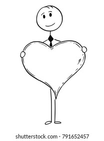Cartoon of Business Man Holding Large Heart