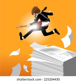 Cartoon Business Man Jumping While Playing The Guitar