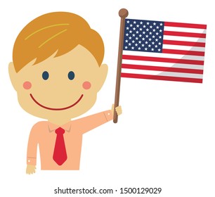 Cartoon business man  with national flags / USA . Flat vector illustration.