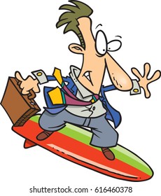 cartoon business man on a surf board