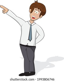 cartoon business man pointing hand