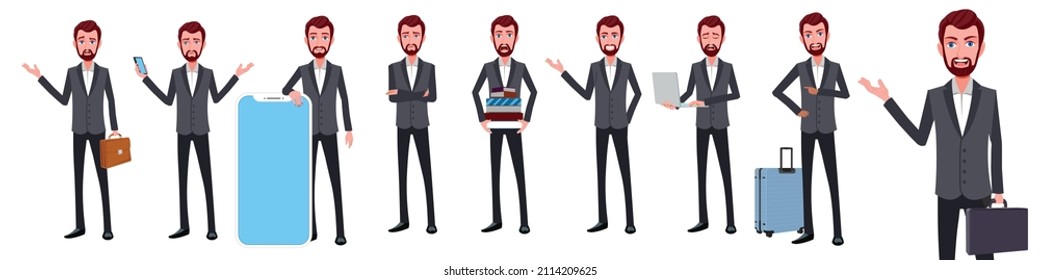 
Cartoon Business man poses with facial expressions vector
