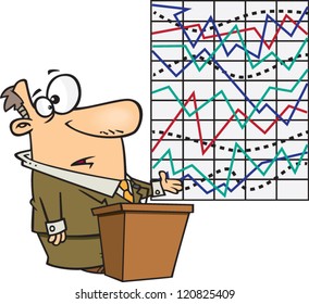 cartoon business man presenting a confusing chart