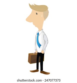 cartoon business man very tired and finish of work lately over times hard working, He walk from office with fatigue, vector illustration.