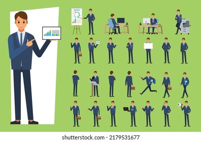 cartoon business man wear suit character set  ,Vector illustration 