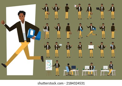 cartoon business man wear suit character set  ,Vector illustration 