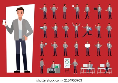 cartoon business man wear suit character set  ,Vector illustration 