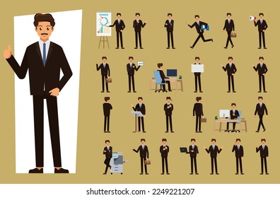 cartoon business man wear suit character set  ,Vector illustration 