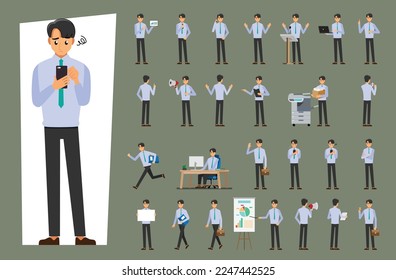 cartoon business man wearing white shirt character set  ,Vector illustration 