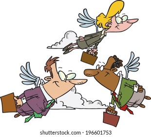 cartoon business people flying with wings