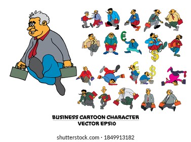 Cartoon business people. Funny face expressions, caricature emotions, vector
