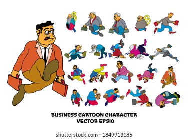 Cartoon business people. Funny face expressions, caricature emotions, vector