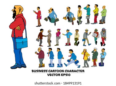Cartoon business people. Funny face expressions, caricature emotions, vector