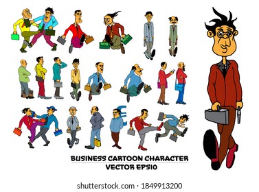 Cartoon business people. Funny face expressions, caricature emotions, vector