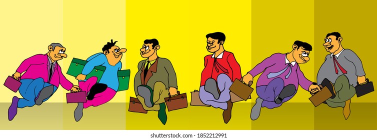 Cartoon business people. Funny face expressions, caricature emotions, vector