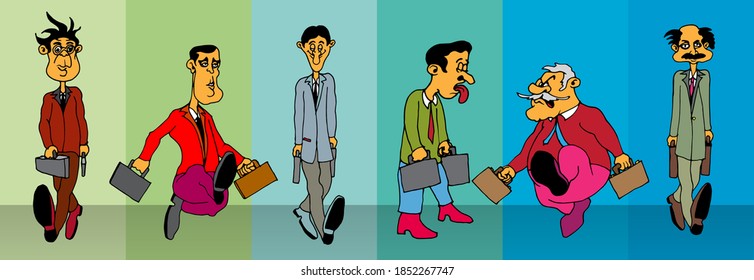 Cartoon business people. Funny face expressions, caricature emotions, vector
