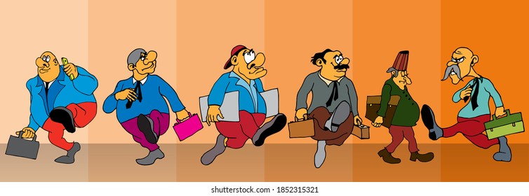 Cartoon business people. Funny face expressions, caricature emotions, vector